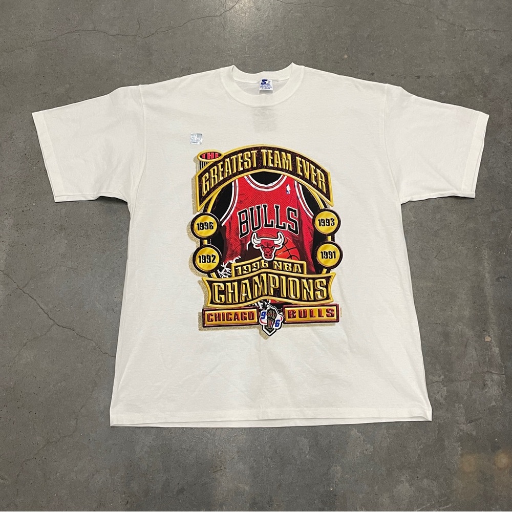 NEW Vintage Chicago Bulls Shirt 1996 Greatest Team Ever NBA Champ Starter XL